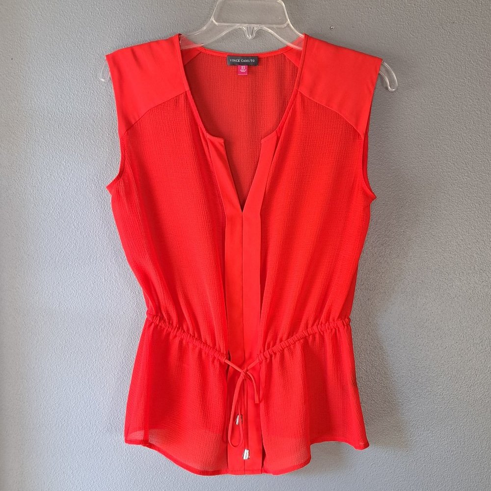 Vince Camuto - Bright Red/Orange Sleeveless Tie Waist Top, Size Extra Small